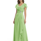 Elegant Mother of the Groom Dress Cascading Ruffle Chiffon Formal Gown Rhinestone