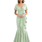 Satin Mother of the Bride Dress with Cascading Ruffles and Mermaid Tail V-Neck