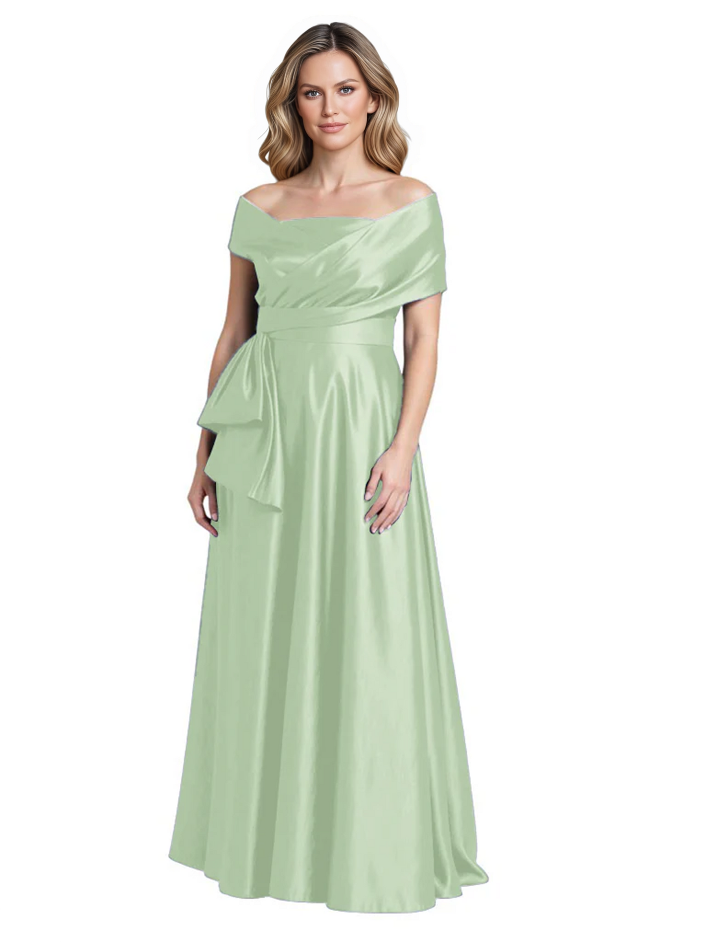 Formal Floor-Length Mother of the Bride Gown Sleeveless Satin Maxi Dress with Drape