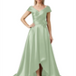 Off Shoulder Mother of the Bride Dress High-Low Satin Gown with Portrait Neckline