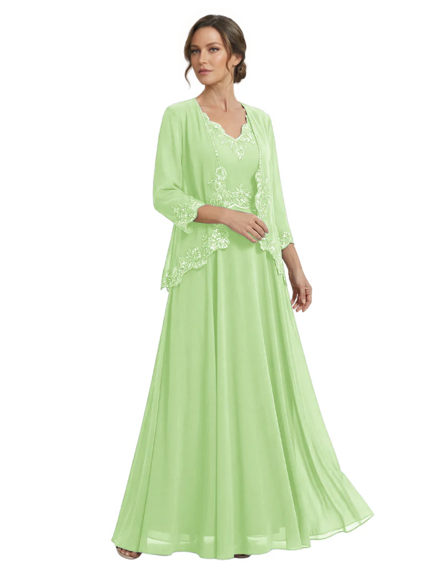 Plus Size A-line Chiffon 3/4 Sleeves Mother of the Brides Dresses Long Jacket Dress