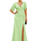 Elegant Evening Gown Trending V-Neck & Ruffle Detail Mother of Bride Outfits Slit