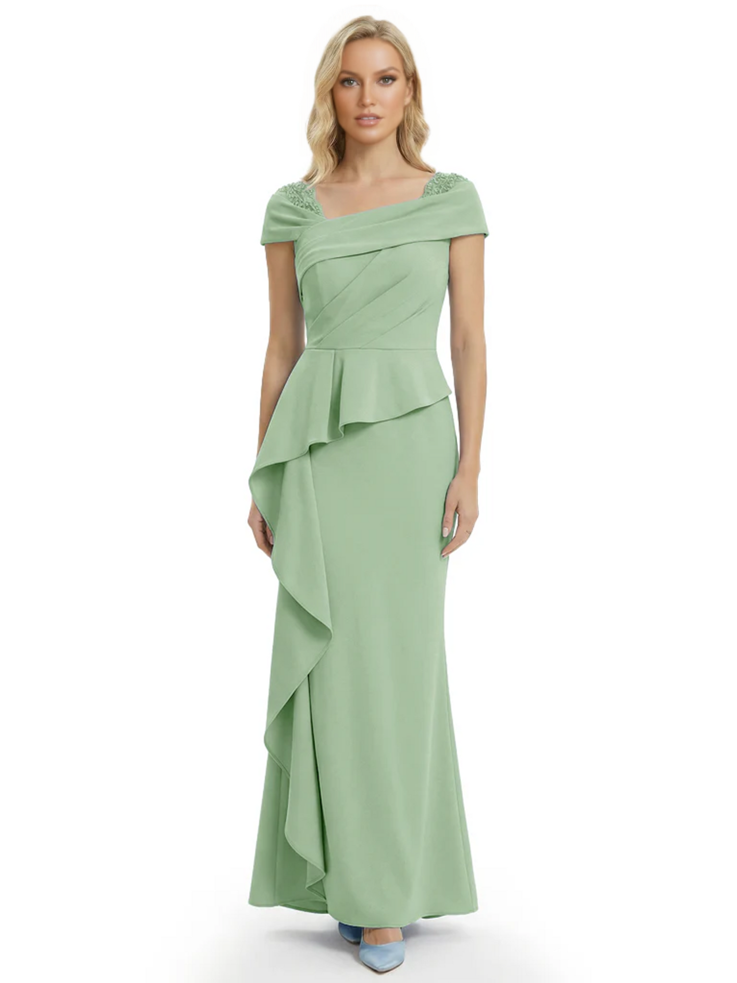 A-Line Satin Cap Sleeves Mother of the Brides Dresses Floor Length For Wedding