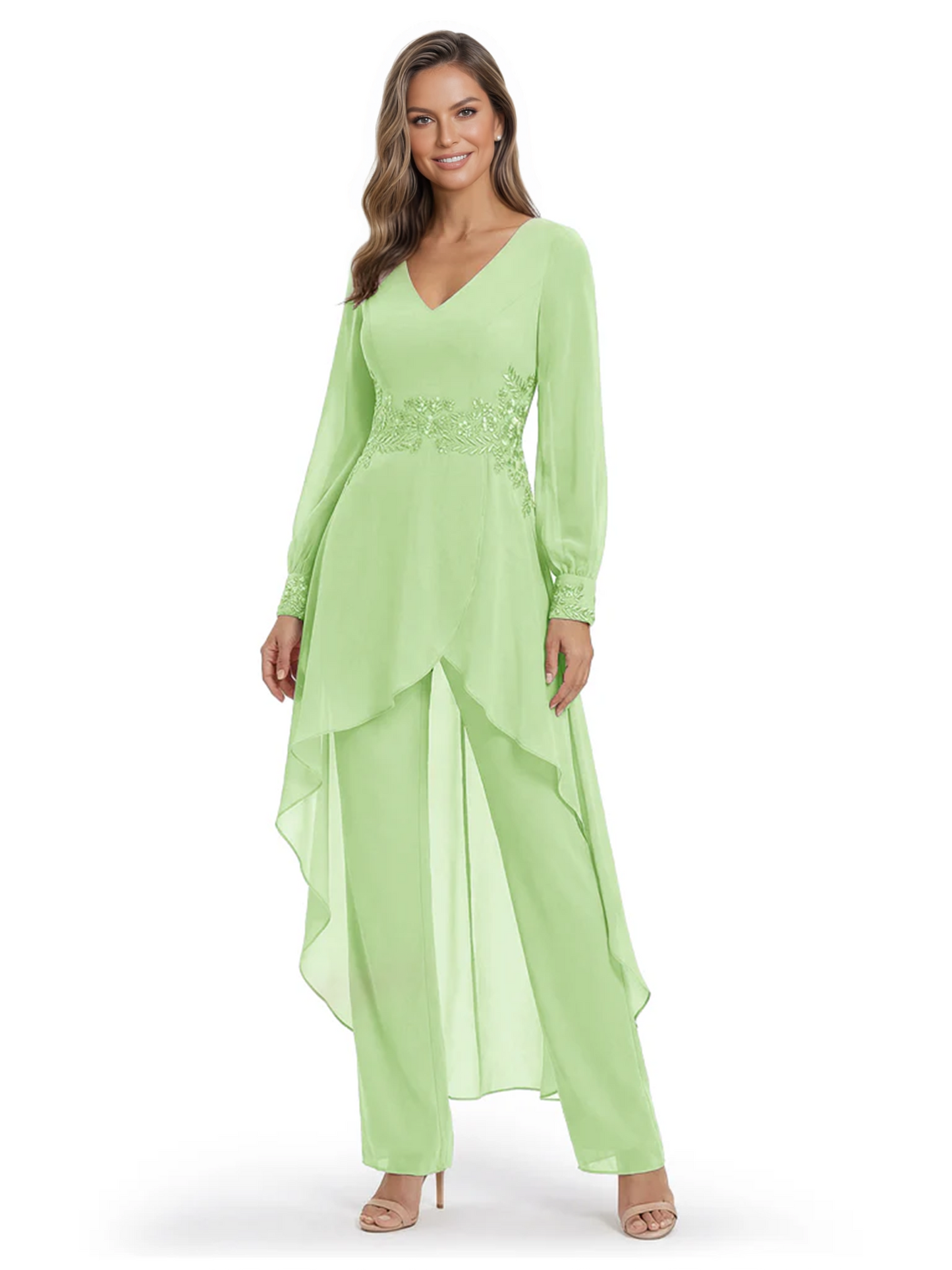 Luxury Black Formal Trousers Set High-Low Chiffon Top with Sparkling Beaded Detail