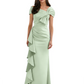 Elegant Mother of Bride Dress Formal Gowns Mermaid Ruffle Floor Length Asymmetric Neckline