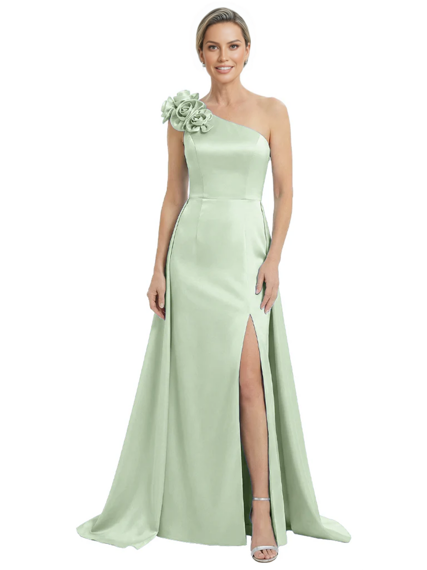 One Shoulder Mother of the Bride Dress with 3D Floral Detail Formal Dress A-Line Gowns with Slit