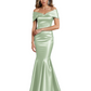 Luxury Emerald Formal Dress Off-the-Shoulder Satin Gown Trumpet Silhouette
