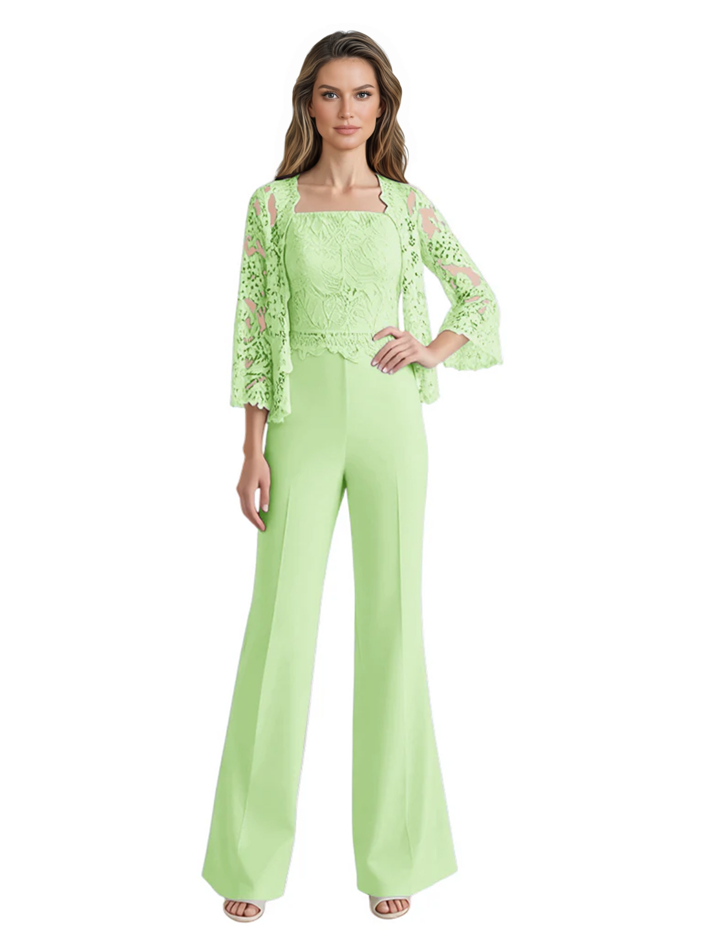 Mother of the Bride Jumpsuit with Lace Jacket 3/4 Sleeve Formal Pant Suit