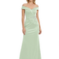 Off Shoulder Mother of the Bride Dress Beaded Waist Satin Gown Portrait Neckline
