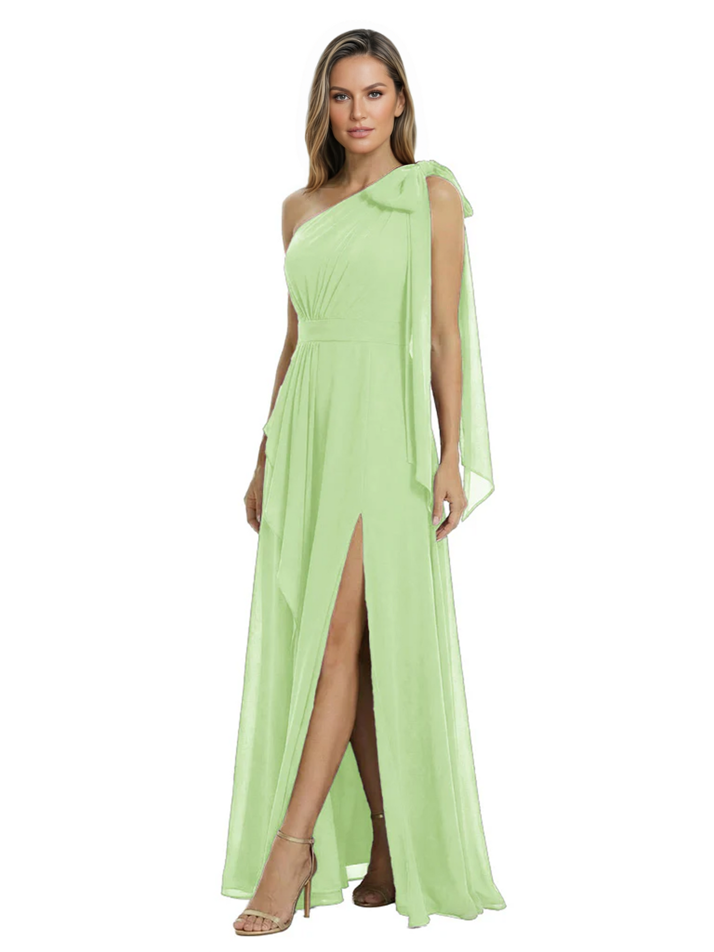 One-Shoulder Mother of the Bride Dress Chiffon Gown with Long Sash Detail