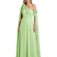 One Shoulder Mother of the Bride Dress Asymmetrical Cape Sleeve Gown with Floral