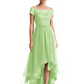 Formal High-Low Mother of the Bride Gown Short Sleeve Lace Maxi Dress with Tiered Skirt