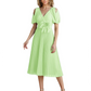 Wedding Formal Dress V-Neck Pleated Chiffon Gown with 3D Flower Accent Knee Length