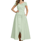 Formal Floor-Length Mother of the Bride Gown Satin Maxi Dress with Slit Off Shoulder