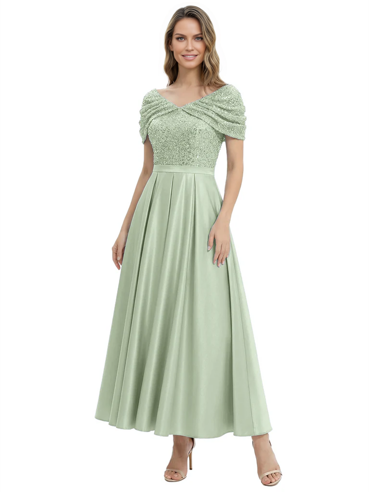 Luxury Formal Dress Sparkling Sequin Top Mother of Bride Dress Silk Satin A-Line Gowns