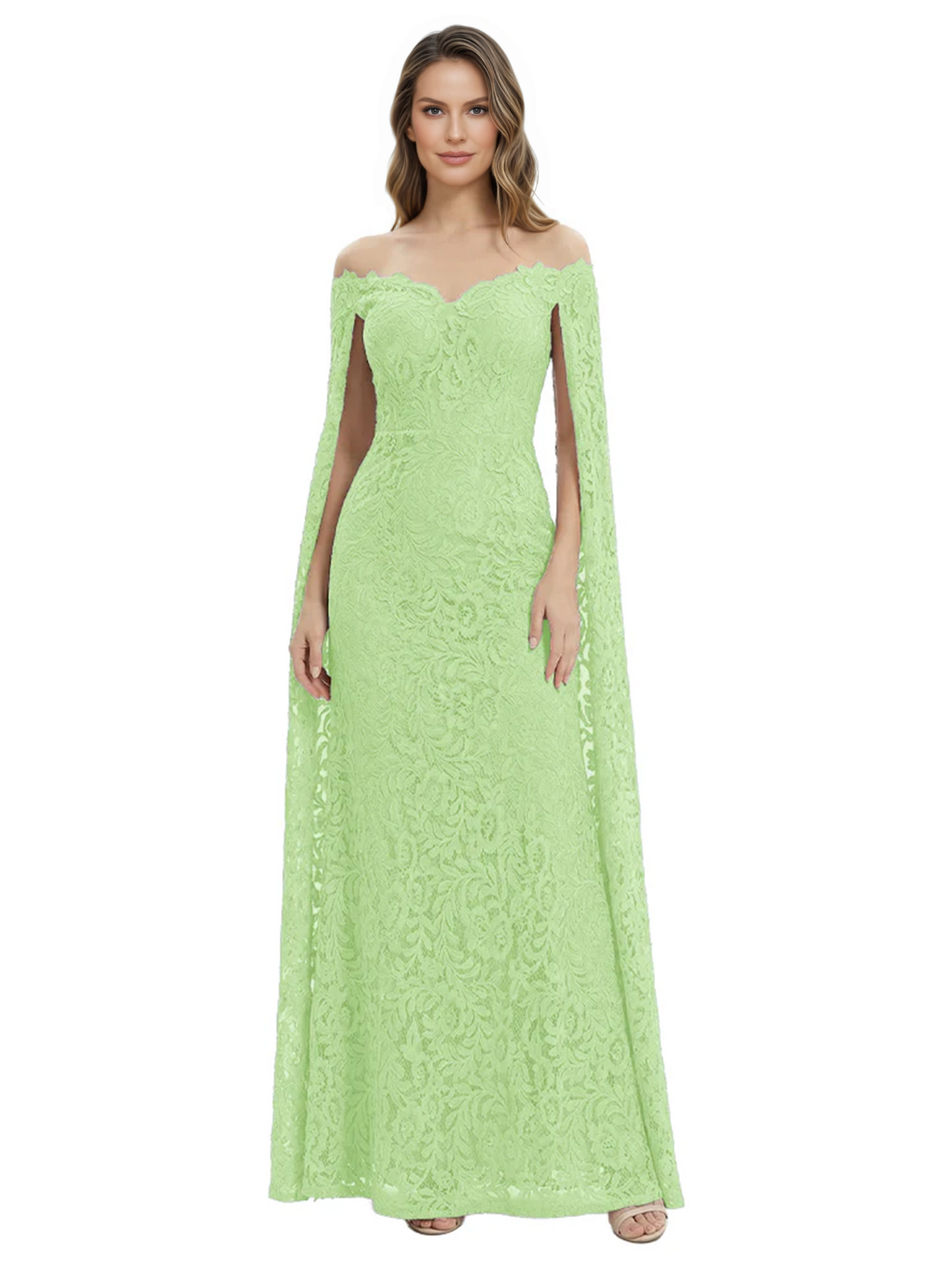 Elegant Mother of the Groom Gown Floral Lace Embroidered Formal Dress with Cape