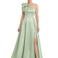 Luxury Bow Black Formal Dress One-Shoulder A-Line Gowns with Sexy Side Slit 2026
