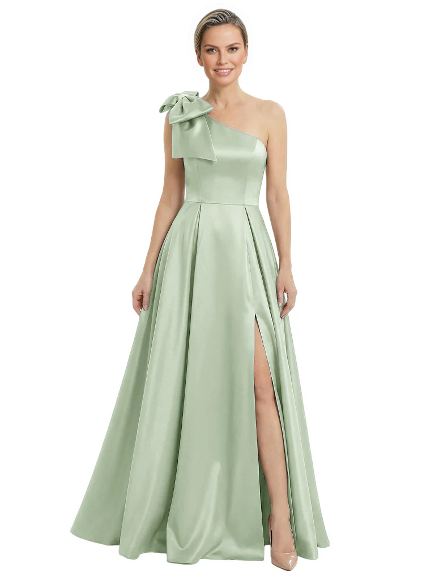 Luxury Bow Black Formal Dress One-Shoulder A-Line Gowns with Sexy Side Slit 2026