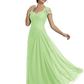 Long A-line Chiffon Short Sleeves Mother of the Brides Dresses Lace Wedding