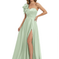 Elegant Mother of the Groom Dress A-Line Satin Formal Gown with High Slit Ruched Bodice
