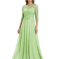 Illusion Neck Mother of the Bride Dress Half Sleeve Lace Applique Gowns Chiffon