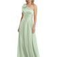 One-Shoulder Mother of the Bride Dress Satin Gown with Bow Ruched Empire Waist