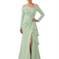Elegant Mother of the Groom Dress Cascading Ruffle Satin Gown with High Slit Long Sleeves