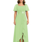 Formal High-Low Mother of the Bride Gown Sleeved Chiffon Maxi Dress Ruched Waist
