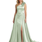 One Shoulder Sleeveless Mother of the Brides Dresses Floor Length Slit With Train