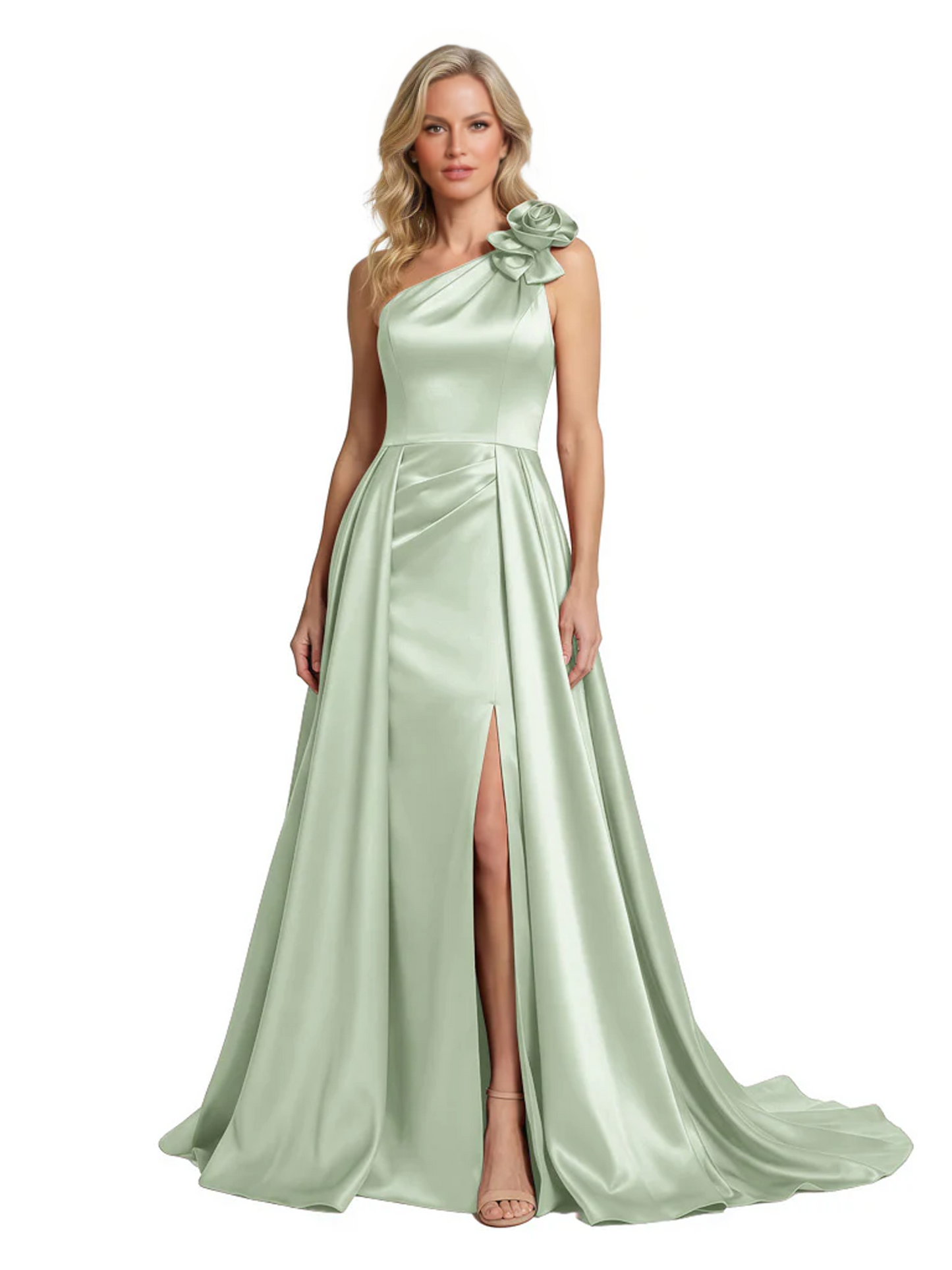 One Shoulder Sleeveless Mother of the Brides Dresses Floor Length Slit With Train