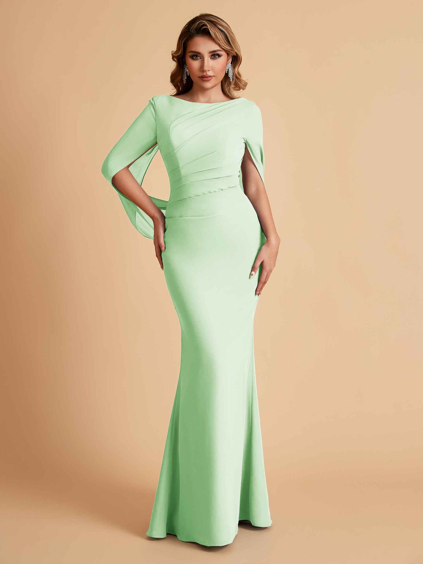 Elegant Mermaid Chiffon Half Sleeves Jewel Mother of the Brides Dresses Online