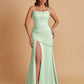 Sexy Soft Satin Mermaid Spaghetti Straps Side Slit Floor-Length Bridesmaid Dresses