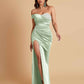 Sexy Soft Satin Mermaid One Shoulder Side Slit Floor-Length Mermaid Bridesmaid Dresses
