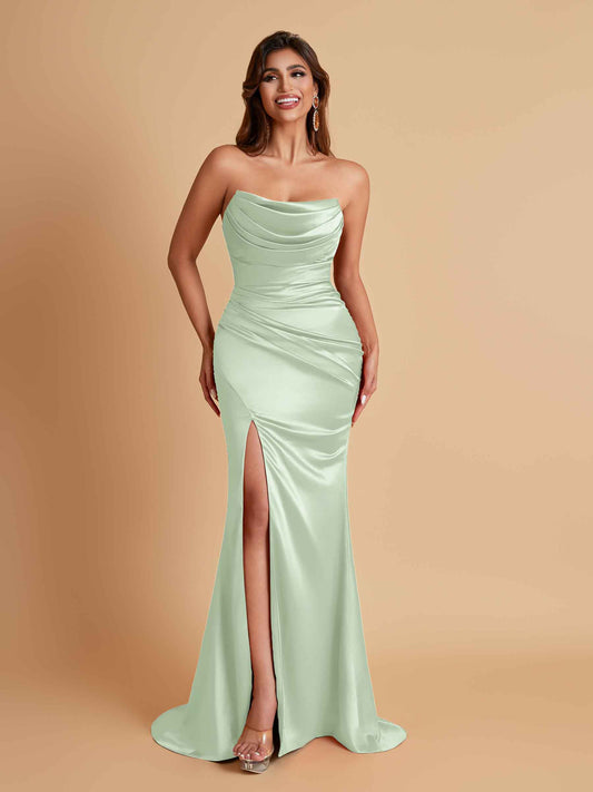 Sexy Soft Satin Mermaid Side Slit Floor-Length Mermaid Bridesmaid Dresses