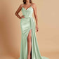 Sexy Soft Satin V-neck Spaghetti Strap Side-Slit Mermaid Bridesmaid Dresses