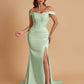 Elegant Soft Satin Mermaid Off Shoulder Side Slit Floor-Length Mermaid Bridesmaid Dresses