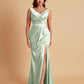 Elegant V Neck Soft Satin Side Slit Floor-Length Mermaid Bridesmaid Dresses