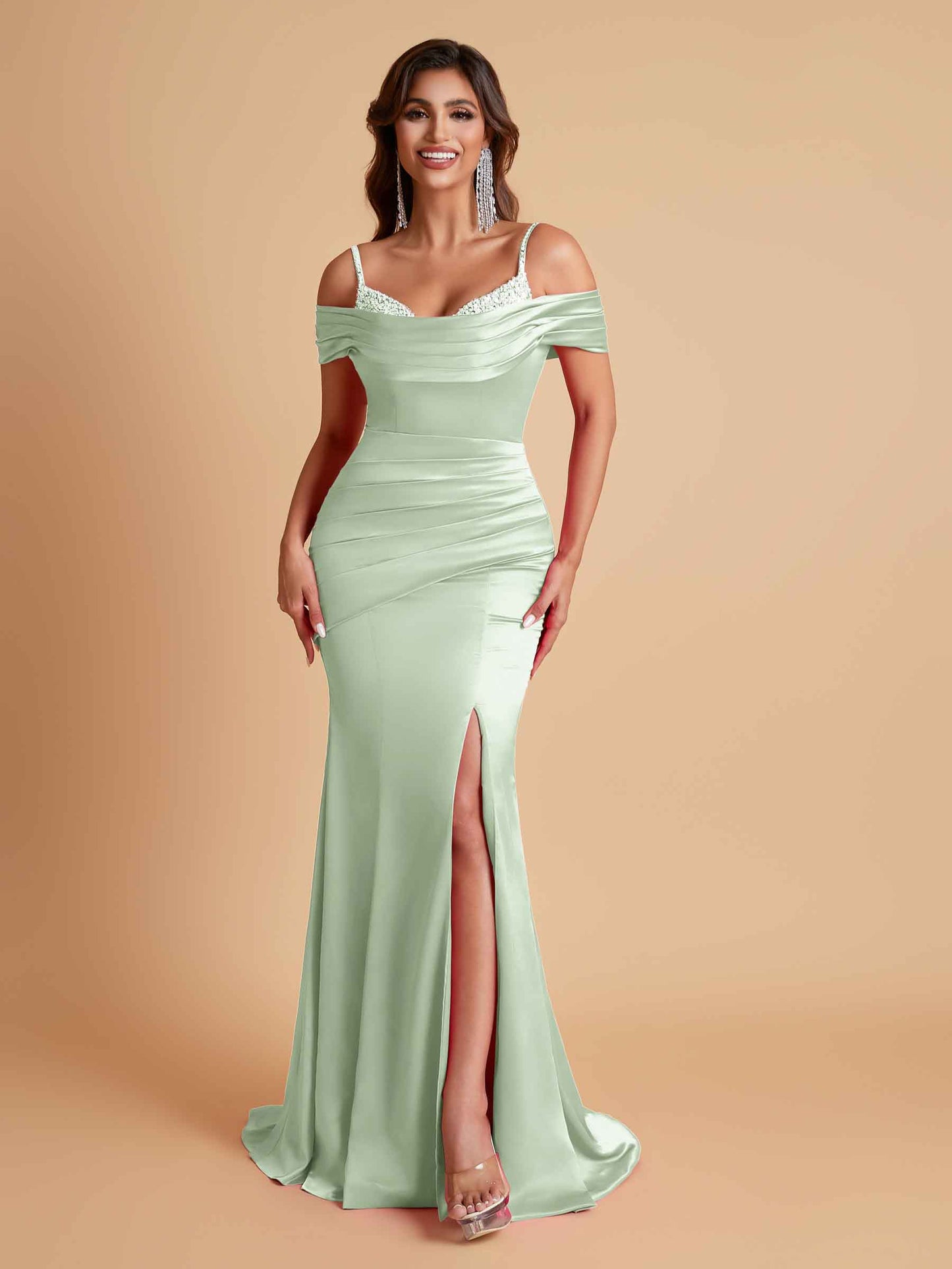 Elegant Soft Satin Mermaid Spaghetti Straps Floor-Length Mermaid Bridesmaid Dresses