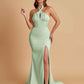 Elegant Soft Satin Mermaid Halter Side Slit Floor-Length Bridesmaid Dresses Online