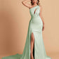 Sage Mismatched Sexy Satin Trendy Long Wedding Guest Dresses