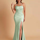 Sexy Soft Satin Mermaid Spaghetti Straps Side Slit Floor-Length Bridesmaid Dresses