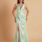 Sexy One Shoulder Soft Satin Side Slit Floor-Length Mermaid Bridesmaid Dresses