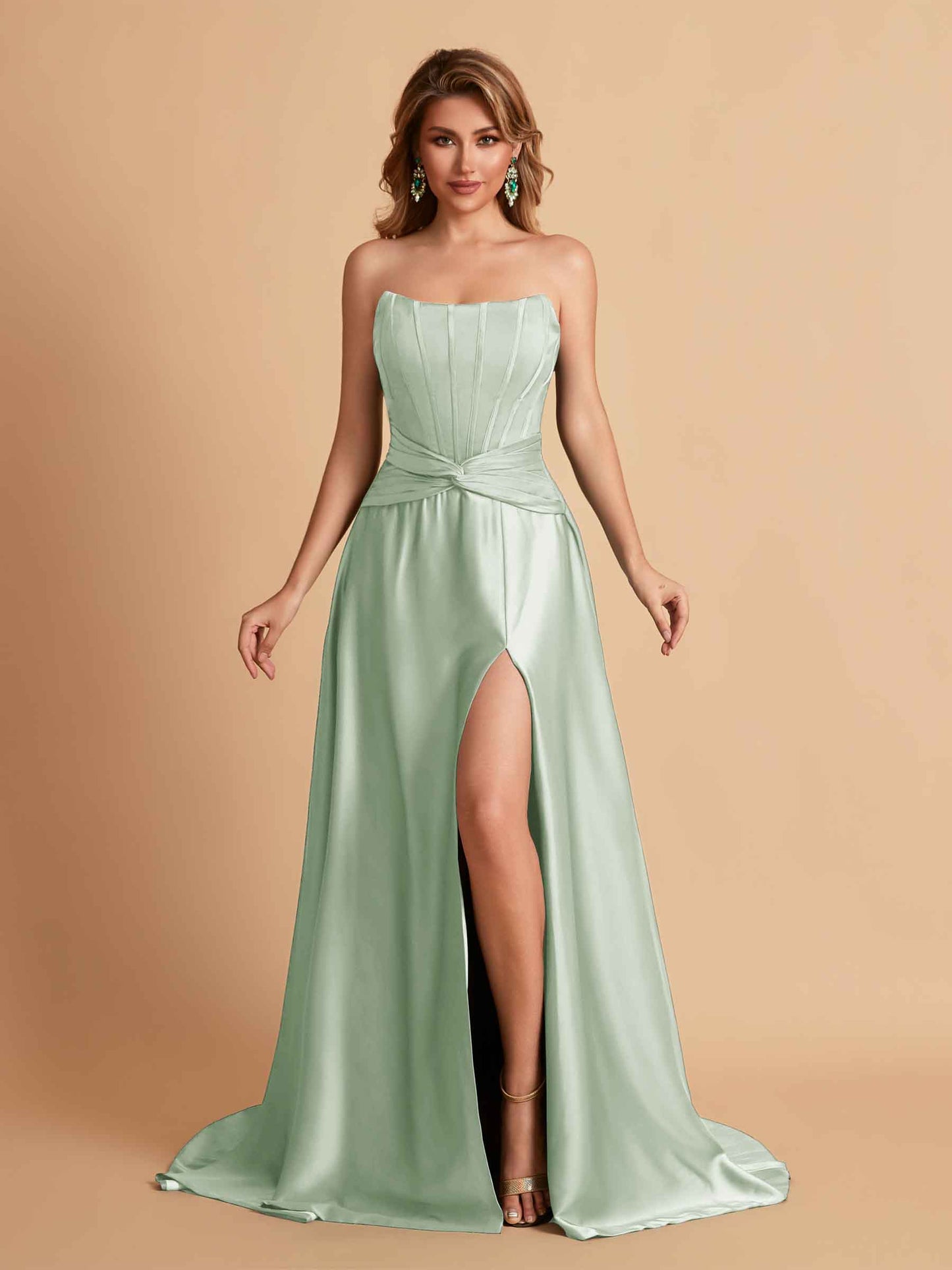 Elegant Satin Sweetheart A-Line Side Slit Floor Length Bridesmaid Dresses
