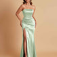 Elegant Soft Satin Strapless Split Side Mermaid Bridesmaid Dresses