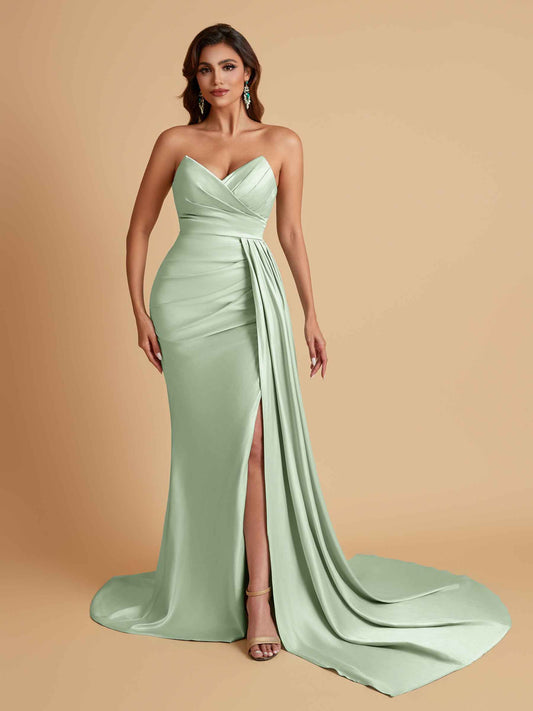 Sexy Soft Satin Mermaid V-neck Floor-Length Mermaid Bridesmaid Dresses
