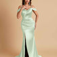 Sexy Soft Satin Mermaid Off Shoulder Side Slit Floor-Length Mermaid Bridesmaid Dresses