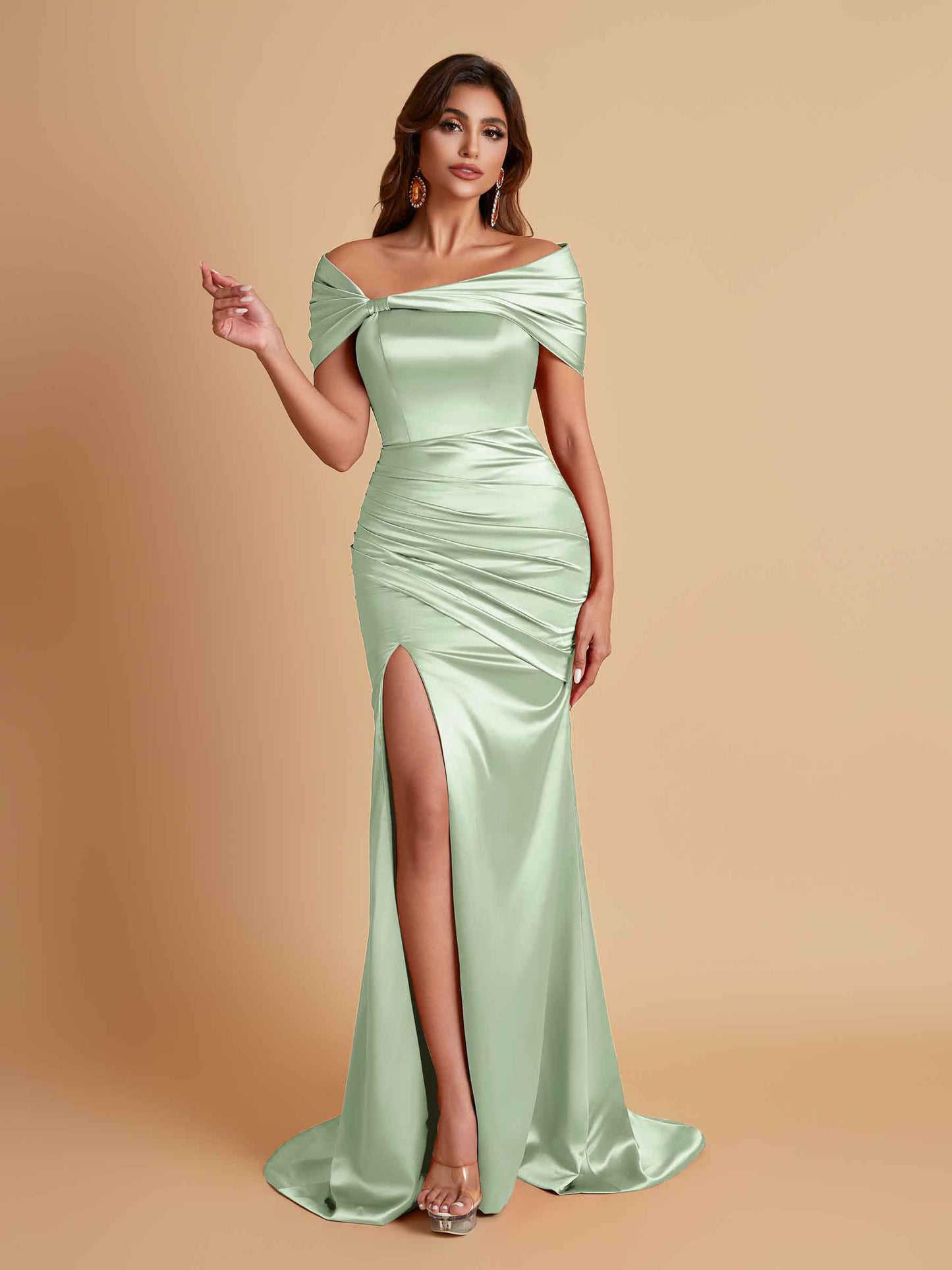 Elegant Soft Satin Off-the-shoulder Side-Slit Mermaid Bridesmaid Dresses