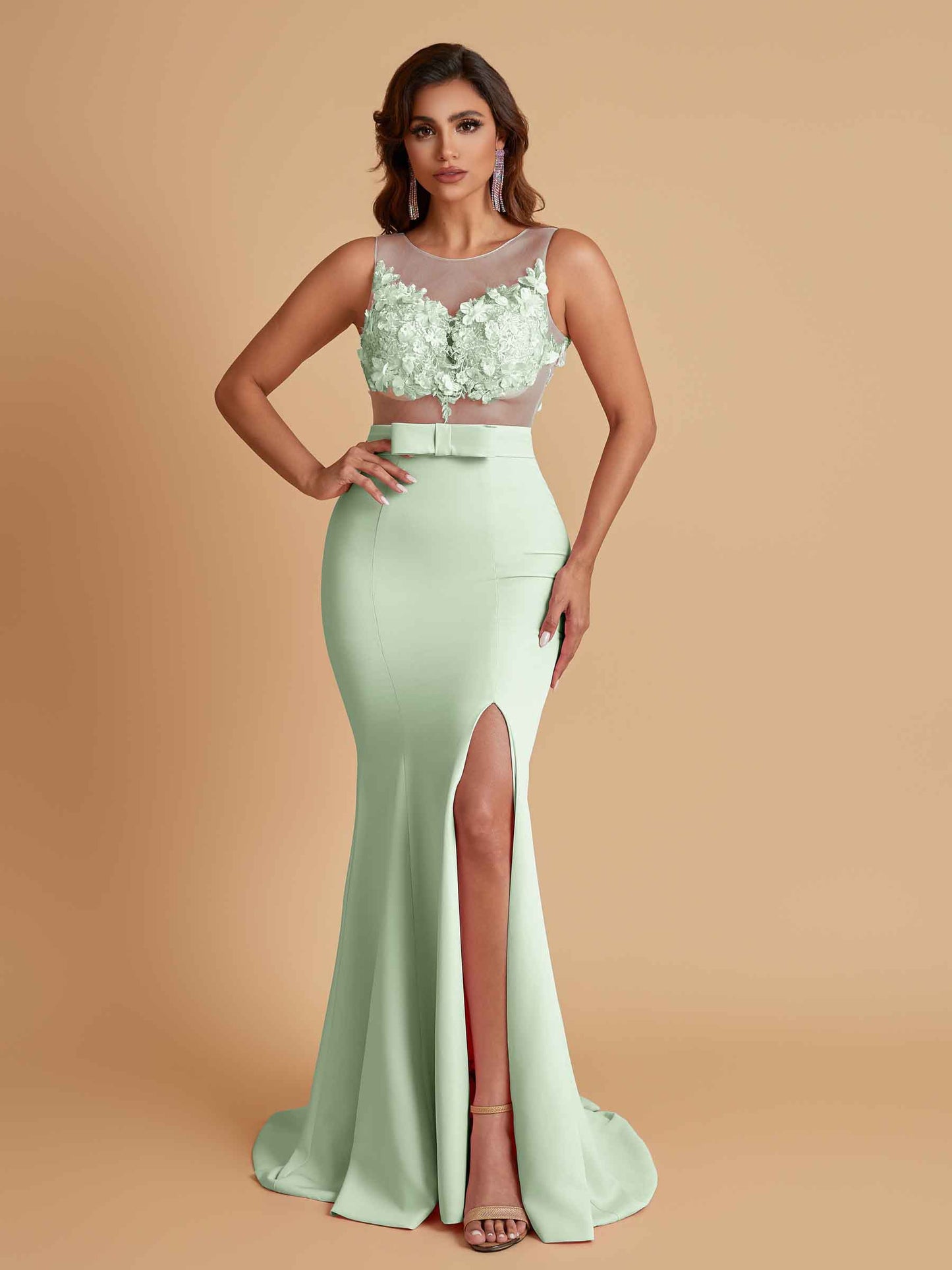 Sexy Soft Satin Mermaid Illusion Side Slit Floor-Length Bridesmaid Dresses Online