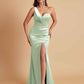 Gorgeous One Shoulder Soft Satin Side Slit Floor-Length Mermaid Bridesmaid Dresses