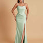 Gorgeous Spaghetti Straps Soft Satin Side Slit Floor-Length Mermaid Bridesmaid Dresses